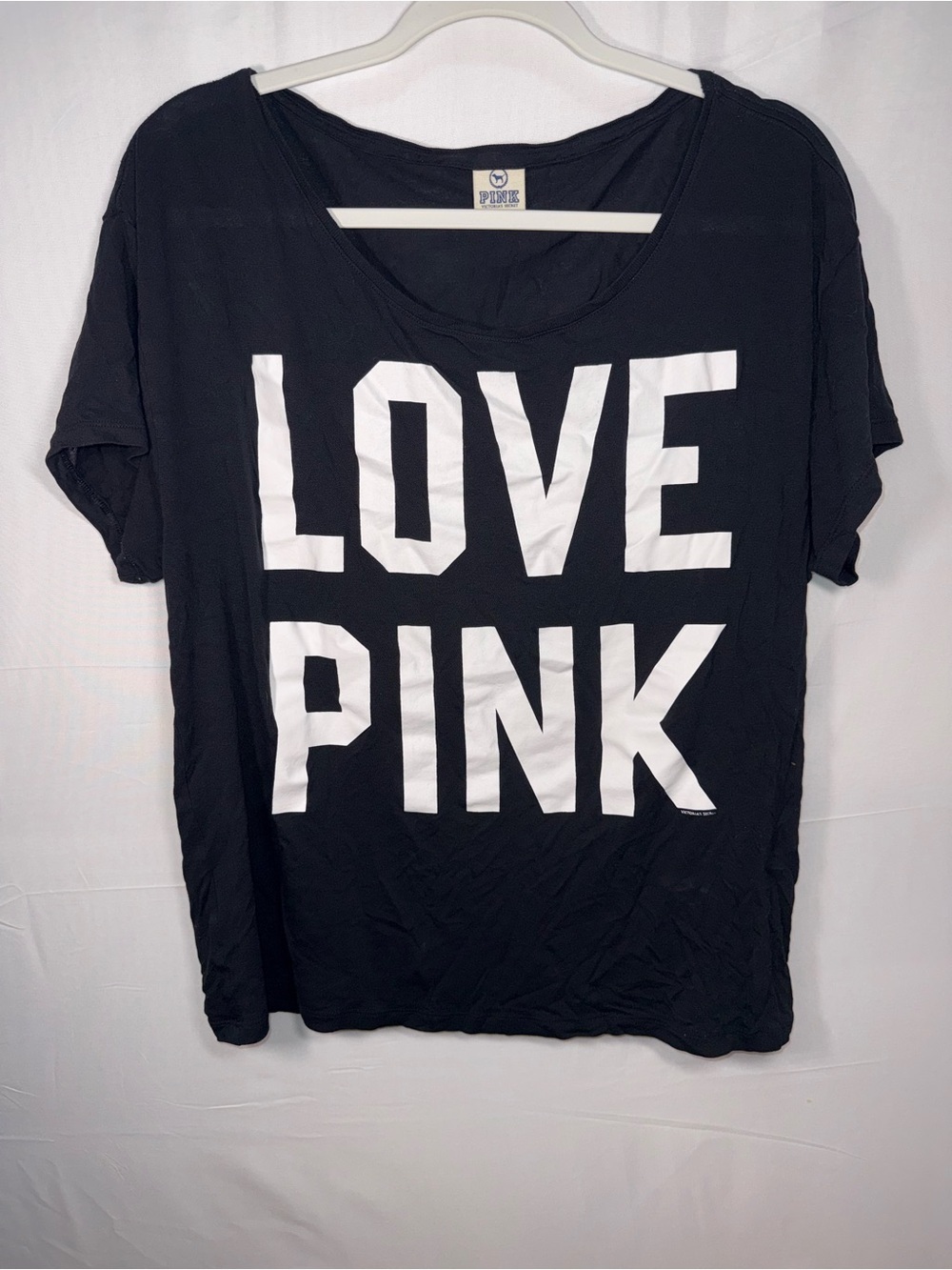 Love PINK Victoria Secret Women Black Logo Y2K Tee by PINK Size Medium